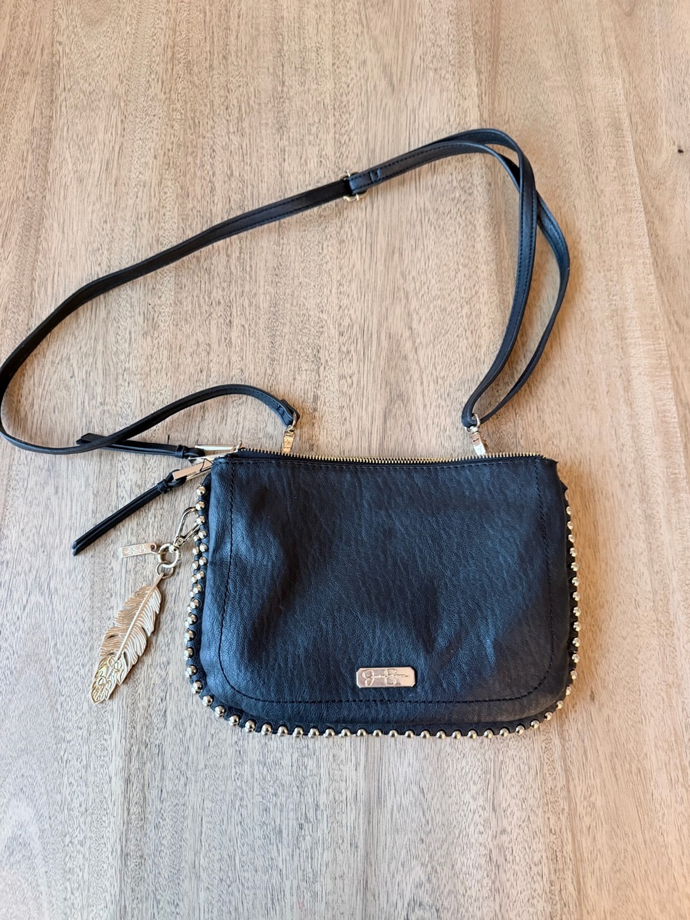 Jessica Simpson Faux Leather Camille Black Crossbody Bag with Gold Stud Trim